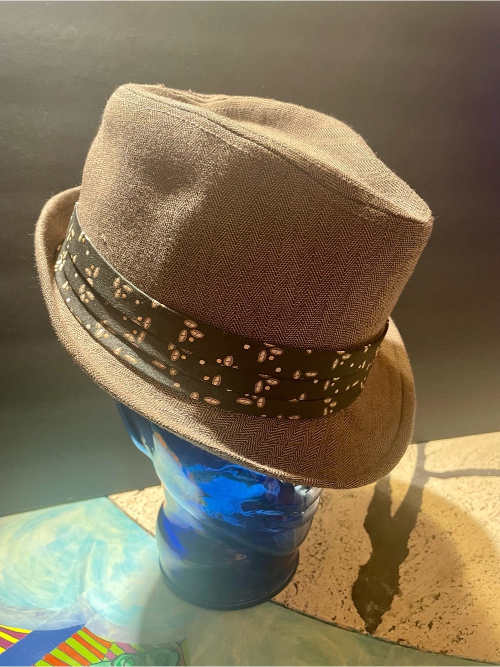 Goorin Brown Men's Herringbone Fedora Hat with Decorative Band